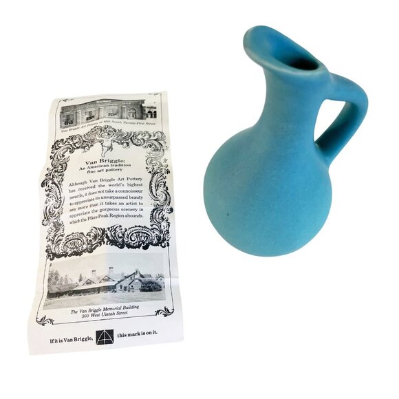 Van Briggle Vintage Ewer Pitcher Turquoise 7" Tall Signed 1960s Paper Brochure - Picture 1 of 11